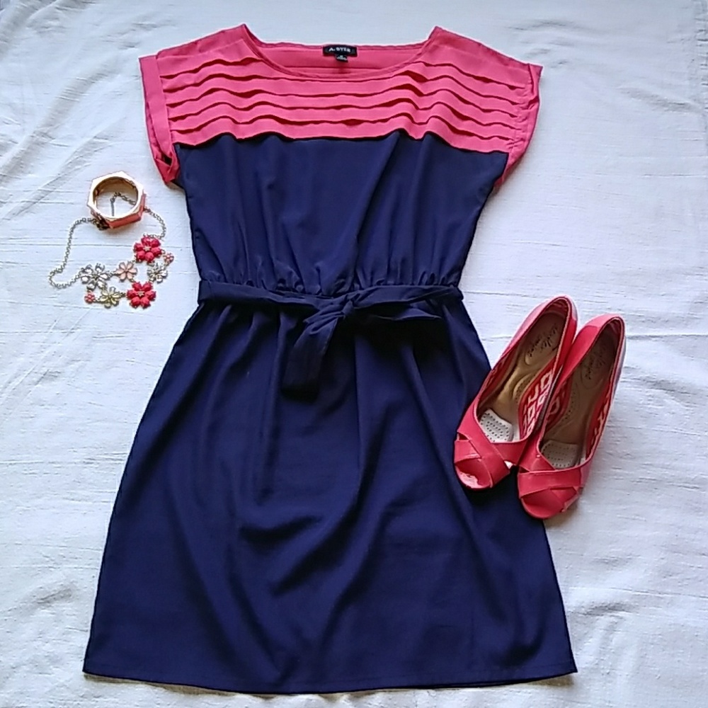 A.Byer Navy & Coral Tie Dress size medium